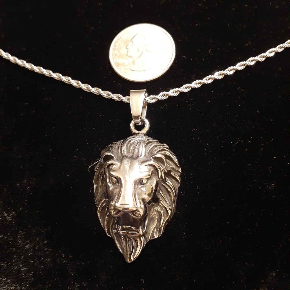 Stainless Steel Lion Head Pendant Necklace
